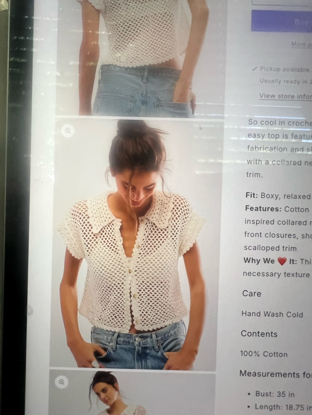 Free People Cream Lily Crochet Button-Front Top - Picture 2 of 4